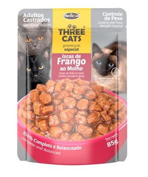 SACHÊ THREE CATS CASTRADOS ISCAS DE FRANGO