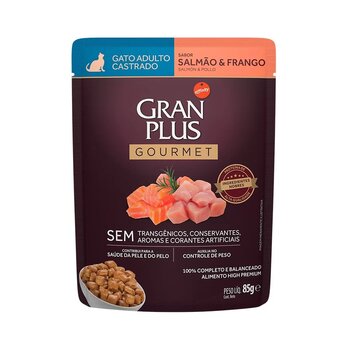 GRANPLUS GOURMET SACHÊ GATO CASTRADO - SALMÃO E FRANGO 85G