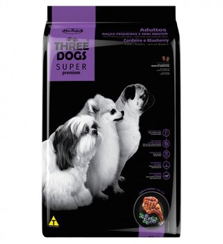 THREE DOGS SUPER PREMIUM ADULTOS PEQ. E MINI - CORDEIRO E BLUEBERRY 10,1KG