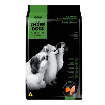 THREE DOGS SUPER PREMIUM  ADULTOS PEQUENAS E MINI - FRANGO E CENOURA 15KG