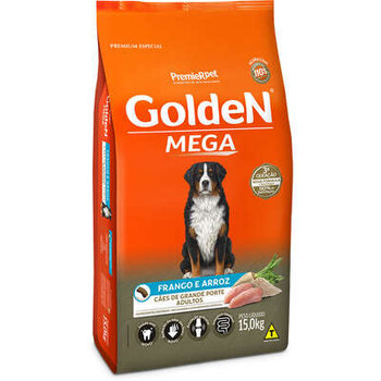 GOLDEN MEGA CÃES ADULTOS PORTE GRANDE SABOR FRANGO E ARROZ 15KG